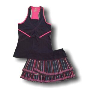 LUCKY IN LOVE tennis set NAVY with BRIGHT PINK tank top and skirt  SIZE SM/MED